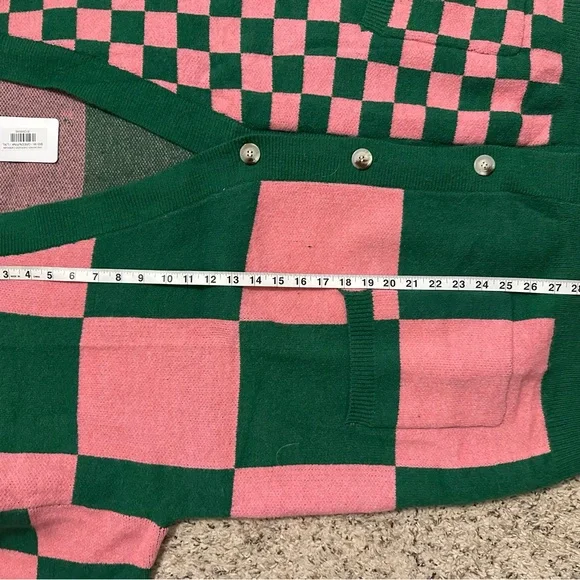 Pink and Green Checkered Cardigan - Picture 3 of 5